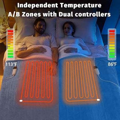 Heated Electric Blanket King Size - 90" x 100" Heating Blanket with Dual Control, 10 Heating Levels & 8 Hours Auto Off, Soft Warm Flannel Blanket, Christmas Birthday Gifts for Senior Grandma