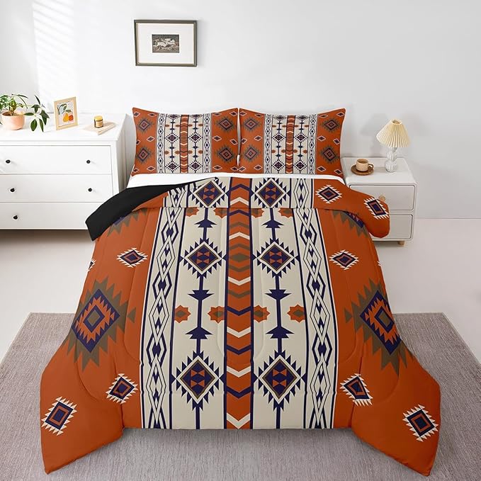 Erosebridal Boho Aztec Bedding Comforter Sets Toddler,Western Bohemian Comforter Set American Native Southwestern Bedding Set for Kids Adults,Southwest Ethnic Tribal Geometric Quilt 1 Pillow Case