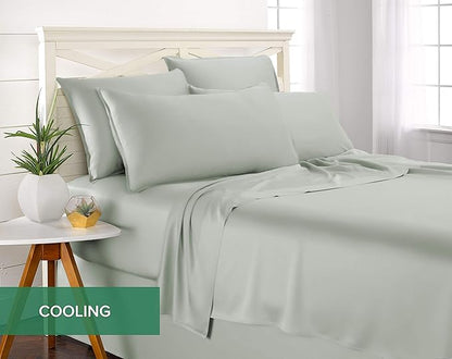Pure Bamboo King Sheets, Genuine 100% Organic Viscose Derived from Bamboo Bed Sheet Set, Luxuriously Soft & Cooling, Double Stitching, 2 Year Quality Promise (King, Sea Glass) (Pack of 2)