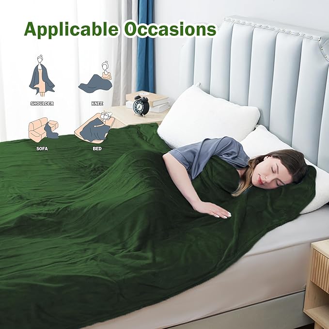Electric Heated Blanket Queen Size 84"x90", Soft Plush Microplush for Bed, Dual Controllers & Dual Heating Zones, 10 Hours Auto Off & 5 Heating Levels, Machine Washable, Gifts for Family-Green