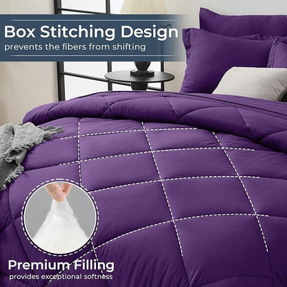HEVUMYI Purple King Comforter Set - 7-Piece All Season Bed in a Bag King, Ultra Soft Bedding Set with Comforter, Flat Sheet, Fitted Sheet, Pillowcases, Pillow Shams