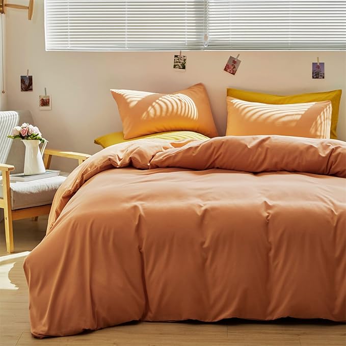 Wellboo Peach Comforter Sets California King Pink Orange Bedding Comforter Sets Solid Grapefruit Color Bedding Cal King Cotton Women Girls Light Orange Quilts Modern Plain Coral Pink Bedding Luxury