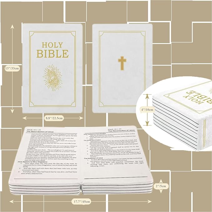 The Holy Bible Pillow Plush- Book Shape, Openable, Cozy Faith Bible Pillow Christian Bible Verse Pillow (White)
