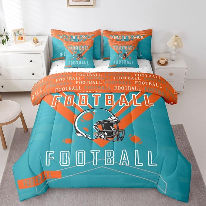 Feelyou Football 7 Pieces Comforter Sets Full Size Rugby Sports Bedding Set for All Season Football City Bed in a Bag with Comforter, Sheets, Pillowcases & Cushion Cover