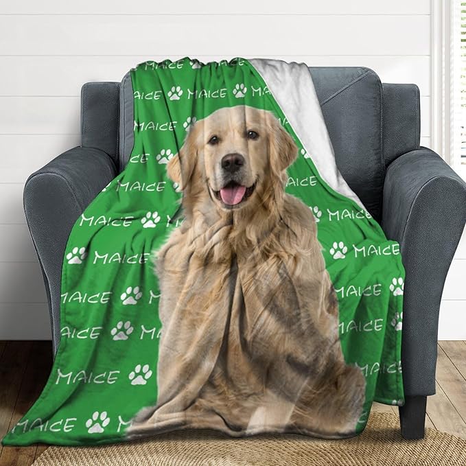 Custom Pet Name Blanket Personalized Dog Memory Blankets with Photos Customized Puppy Blanket for Large Medium Small Dog, Dog Gift for Dog Lovers Mom Dad Cute Dog Cat Paw Prints