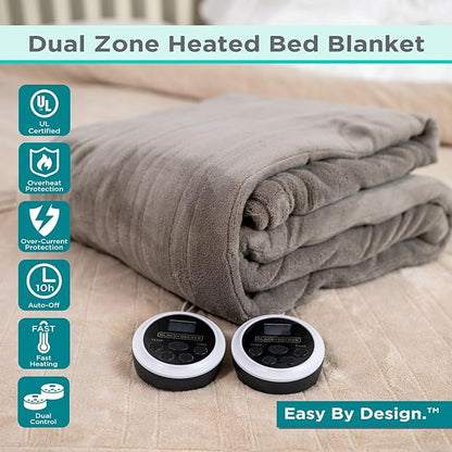 BLACK+DECKER Heated Blanket Electric King, Micro Plush Electric Blanket, Heating Blanket with 10 Heating Levels, 10H Timer, Auto Shutoff, Dual Zone Heating, Fast Heating (90x100 inches, Grey)