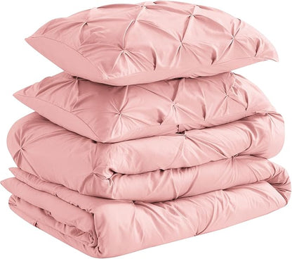 Cathay Home King Bedding - Pintuck 3-Piece Comforter and Sham Set - Ultra Soft & All Season Warmth - Rose Blush