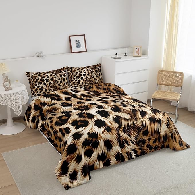Feelyou Leopard Print Comforter Set - Cheetah Print Bedding Set for Kids - Twin Size with 1 Comforter and 1 Pillowcase