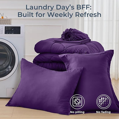 HEVUMYI Purple Twin-XL Comforter Set - 5-Piece All Season Bed in a Bag Twin-XL, Ultra Soft Bedding Set with Comforter, Flat Sheet, Fitted Sheet, Pillowcases, Pillow Shams