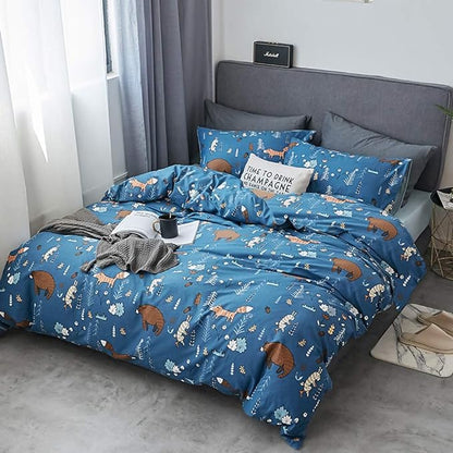 Houseri Blue Bear Comforter Sets Queen Boys Cartoon Bear Comforter Full Fox Rabbit Animal Bedding Sets Queen Teens Woodland Forest Comforter Sets Full Size 3 Piece Quilts Soft