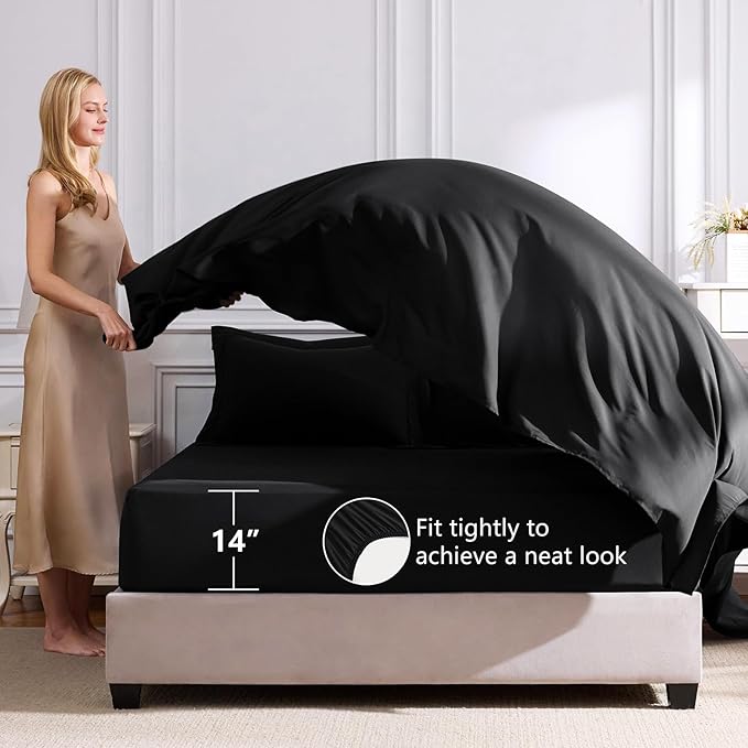 CozyLux King Size Comforter Set Black - 7 Pieces Bed in a Bag King, Luxury Soft Bed Set for All Seasons, Bedding Set with Down Alternative Comforter, Sheets, Pillowcases & Shams