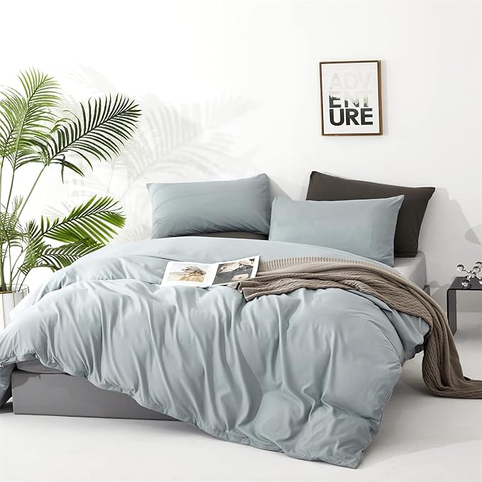 CLOTHKNOW Light Blue Full Size Comforter Sets Blue Bedding Comforter Sets Soft All Season Comforter with 2 Pillow Cases Women Men Bedding