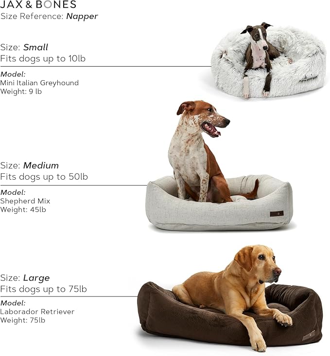 Jax & Bones Dog Bed Napper - Luna Grey Machine Washable Bed For Dogs - Extra Heavy Duty Bolstered Sides - Medium Grey Dog Mat Beds | 35 x 27 Inches
