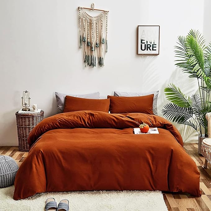 KAREVER Rust Comforter Sets Twin Burnt Orange Bedding Set Reddish Caramel Color Boys Girls Bed Set Terracotta 3 Pieces Lightweight Solid Burnt Orange Color Blanket Rust Quilts Set Breathable Bed Set