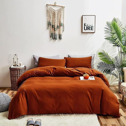 KAREVER Rust Comforter Sets Twin Burnt Orange Bedding Set Reddish Caramel Color Boys Girls Bed Set Terracotta 3 Pieces Lightweight Solid Burnt Orange Color Blanket Rust Quilts Set Breathable Bed Set