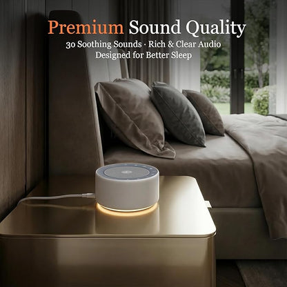 Kipcush White Noise Machine with Night Light – Nursery Sound Machine with Soft Non-Glare Lamp, 30 Soothing Sounds, 8 Color Lights, Up to 8-Hour Timer for Baby & Adults
