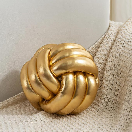 Soft Knot Ball Pillow Cushion Plush Pillow Knotted Pillow Handmade Round Pillow Knotted Home Decor Bedroom Decor Gold 8x8 inches