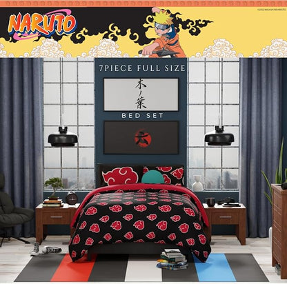 Collectibles Naruto Anime Akatsuki Bedding 7 Piece Super Soft Reversible Comforter and Sheet Set with Sham, Full, (Officially Licensed Product) by Franco