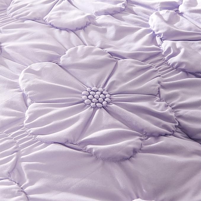 Lavender Pinch Pleat Comforter Set Queen Size-7 Pieces Bedding Comforter Bed in A Bag-Lightweight Microfiber Bedding Set with Comforter,Fitted Sheet,Flat Sheet and Pillow Shams-90 x90