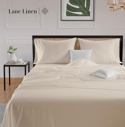 LANE LINEN 100% Cotton 600 Thread Count Soft Twin Bedding Sheets & Pillowcases Set- Sateen Weave Fully Elasticized 15 inch Deep Pocket Twin Sheets, Hotely Like Think Natural Cooling Bedding - Ivory
