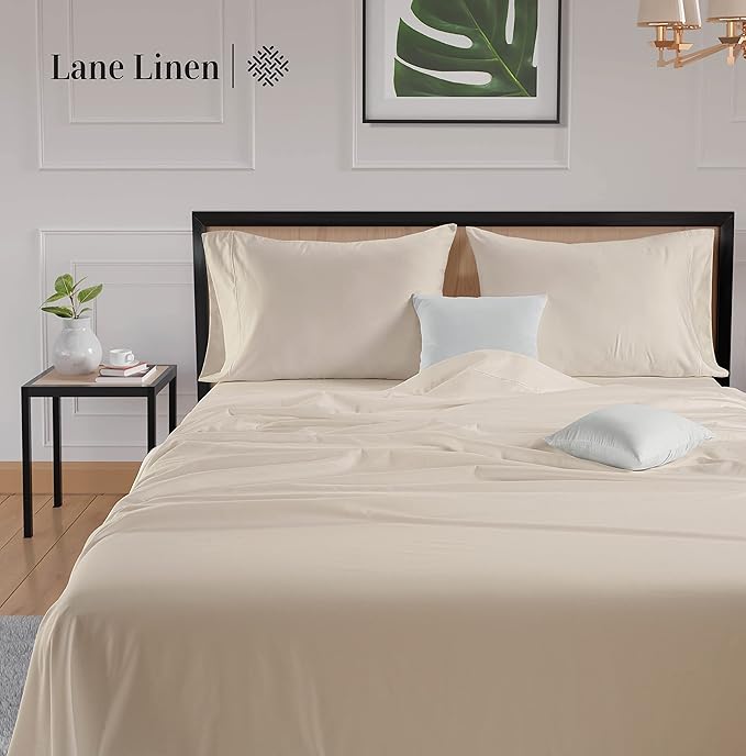 LANE LINEN 600 Thread Count 100% Cotton Bedding Sheet & Pillowcases California King, Soft & Comfy Sateen Weave Hotel Style Thick California King Sheets Set, Machine Wash - Ivory