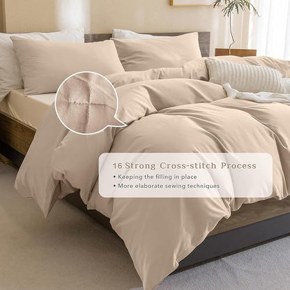 CozyTide Cotton King Comforter Set,Lightweight Boho Warm Taupe Bedding Comforter Set 3 Pieces(1 Solid Color Comforter and 2 Pillowcases) Soft Fluffy Bedding Set for All Season