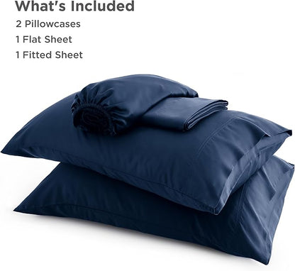 Bedsure King Size Sheets Set, Cooling Sheets for Hot Sleepers, Rayon Derived from Bamboo, Breathable & Soft, Deep Pocket Up to 16 Inches, Hotel Luxury Silky Bedding, Navy
