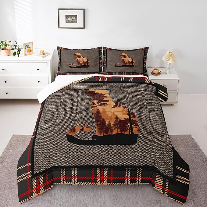 Erosebridal Cute Dog Twin Comforter Set for Boys Girls Kids,Vintage Pet Animals Bedding Set Western Decor,Rustic Farmhouse Down Comforter,Nature Woodland Pattern Grey Orange Duvet Set Room Decor