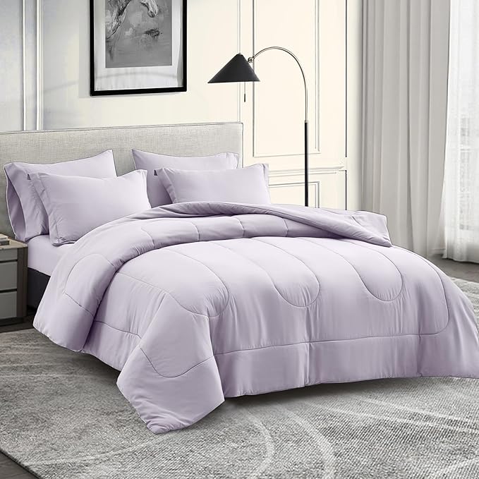 Maple&Stone Lavender Comforter Set Full, 7 Pieces Bed in a Bag Light Purple - Lightweight Bedding Set with Comforter, Sheets, Pillowcases & Shams, Lilac Purple