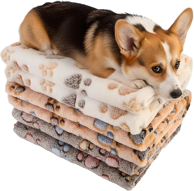 Three Piece Pet Blanket Set for Dogs Cats Soft Comfy Puppy and Kittens Bed Blanket Fluffy Fleece Pets Throw with Cute Patterns (Large 41x30 inch, Colored Paws)