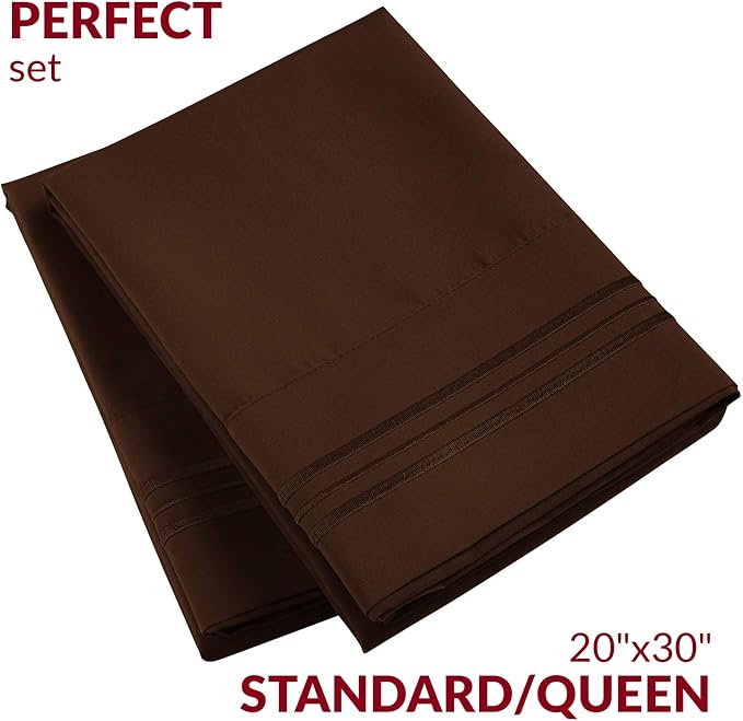 Mellanni Pillow Cases - Luxury, Extra Soft, Cooling Pillow Covers - 2 PC Iconic Collection Pillowcases - Envelope Closure (Standard/Queen 20" x 30", Brown)
