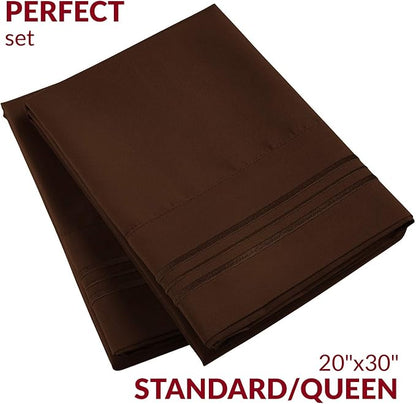 Mellanni Pillow Cases - Luxury, Extra Soft, Cooling Pillow Covers - 2 PC Iconic Collection Pillowcases - Envelope Closure (Standard/Queen 20" x 30", Brown)