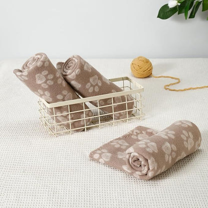 CAI TENG 3 Pack Pet Blankets for Small Dogs Dog Blanket 21x30 Inch Soft Pet Fleece Blanket Warm Puppy Essentials for Bed Cute Paw Printed Throw Dog Brown