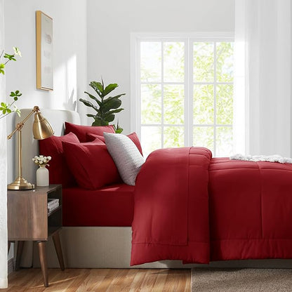CozyLux King Size Comforter Set Dark Red, 7 Pieces Bed in a Bag, Red Comforter King Size, All Season Bedding Sets with Stitch Quilted Comforter, Flat Sheet, Fitted Sheet, Pillowcases