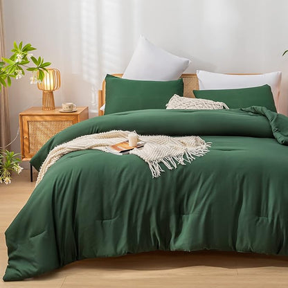 weigelia Emerald Full Size Comforter 3PCS Microfiber Full Size Comforters Set for All Season Boho Dark Green Comforter for Women and Men Soft Lightweight Bed Comforter Set