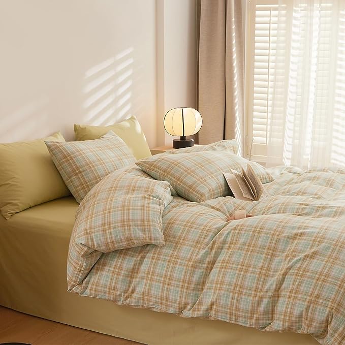 HighBuy Blue Gingham Comforter Set King 3 Pieces Modern Plaid Checkered Pattern Comforter Gingham Bedding Set Fluffy Soft Grid Plaid Bedding Comforter Farmhouse Checkered Comforter Set King