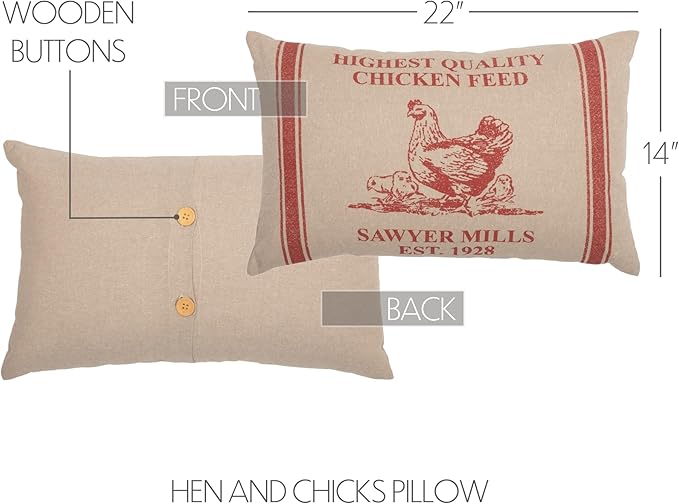 VHC Brands Sawyer Mill Red Hen & Chicks Pillow Farmhouse Throw Pillow Accent for Couch Sofa Bed 14x22