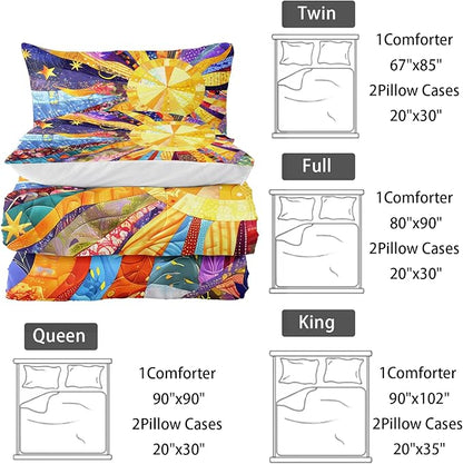 Sun Boho Comforter Set Twin Size 3 Pieces Bed in a Bag,Color Wildflower Garden Floral Bedding Set for Boys Girls Women, Floral Aesthetic Rustic Farmhouse Botanical Bedroom with 2 Pillow Covers