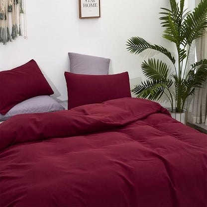 Cottonight Burgundy Comforter Set Full Wine Red Bedding Set Full Solid Claret Comforter Modern Blanket Quilt Breathable Durable Dark Red Comforter Set for Women Men