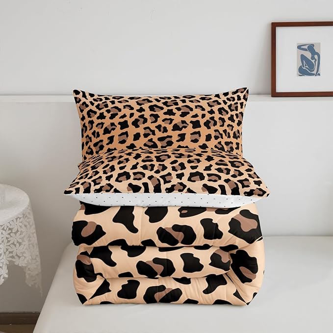 Feelyou Leopard Bedding Set Cheetah Comforter Set for Kids Boys Girls Teens Room Decor Animal Print Comforter Queen Size Safari Duvet Set 3Pcs