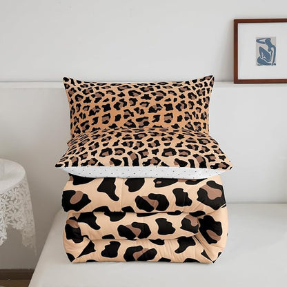 Feelyou Leopard Bedding Set Cheetah Comforter Set for Kids Boys Girls Teens Room Decor Animal Print Comforter Twin Size Safari Duvet 2Pcs