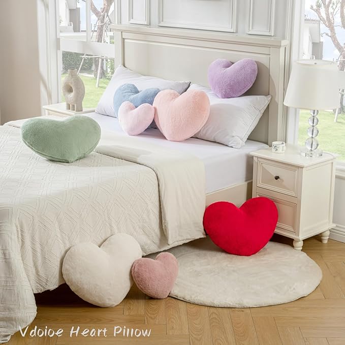 Heart Pillow Pink Heart Shaped Throw Pillows Super Soft Faux Rabbit Fur Heart Throw Pillow Valentines Day Decorations Pillow,Wedding Decor