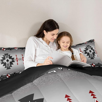 Erosebridal Rustic Western Comforter Set Twin, Southwestern Aztec Bedding Set for Boys Teens Men Bedroom, Exotic American Native Bedding Comforter Sets Vintage Bohemian Geometric Quilt, Red Grey