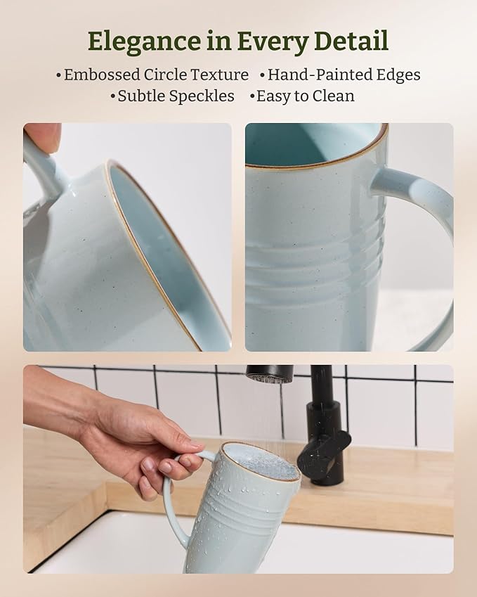 famiware Jupiter Large Coffee Mug, 20oz Coffee Mug with Lid, Ceramic Cup with Handle for Latte, Tea, Cocoa, Milk, Home & Office, Microwave and Dishwasher Safe, Light Blue