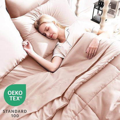 CozyLux Twin XL Comforter Set Blush Pink, 5 Pieces Twin Extra Long Bed in a Bag for College Dorm, All Season Bedding Set with Stitch Quilted Comforter, Flat Sheet, Fitted Sheet, Pillowcases