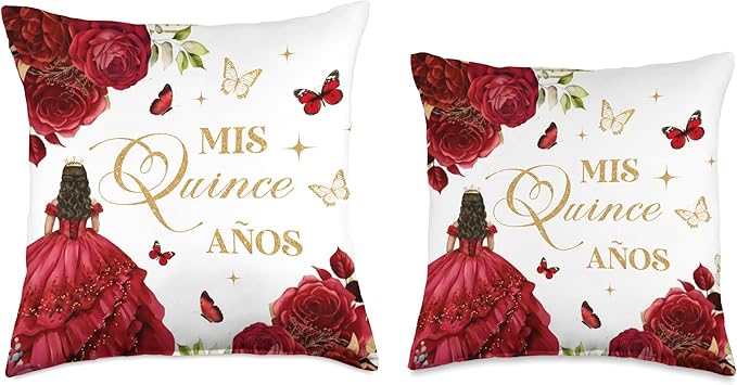 Red Roses Floral Quinceanera Mis XV Anos 15th Birthday Girl Throw Pillow