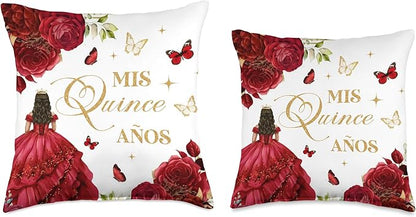 Red Roses Floral Quinceanera Mis XV Anos 15th Birthday Girl Throw Pillow