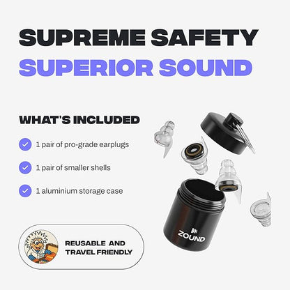 Zound High Fidelity Earplugs for Concerts - Reuseable High Fidelity Concert Ear Plugs for Noise Reduction, Festival Ear Plugs & Music Festival Essentials, Rave Earplugs & Rave Accessories (1 Pack)