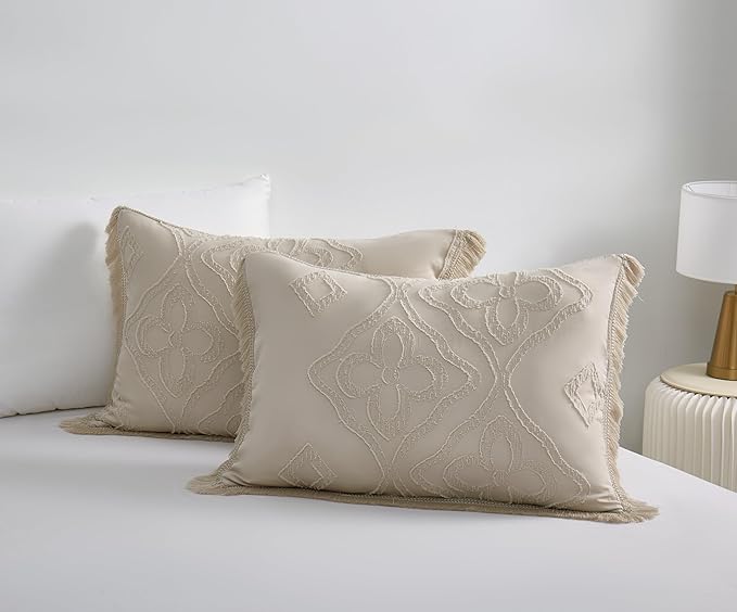 Boho King Size Comforter Set Beige 3 Pieces Tufted Tassel King Comforter Set Prime Lightweight Down Comforter King Size Beige Farmhouse Boho Bedding Shabby Chic Fluffy Comforter Bed Set Gift Choice