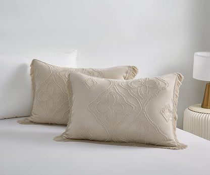 Boho King Size Comforter Set Beige 3 Pieces Tufted Tassel King Comforter Set Prime Lightweight Down Comforter King Size Beige Farmhouse Boho Bedding Shabby Chic Fluffy Comforter Bed Set Gift Choice
